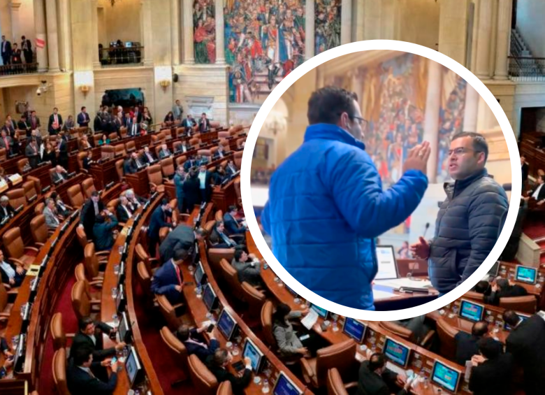 Villamizar (de chaqueta azul) criticó la actitud de Salamanca (chaqueta negra), quien le insistió en el respeto. La escena quedó captada en video. FOTO: COLPRENSA/ARCHIVO PARTICULAR