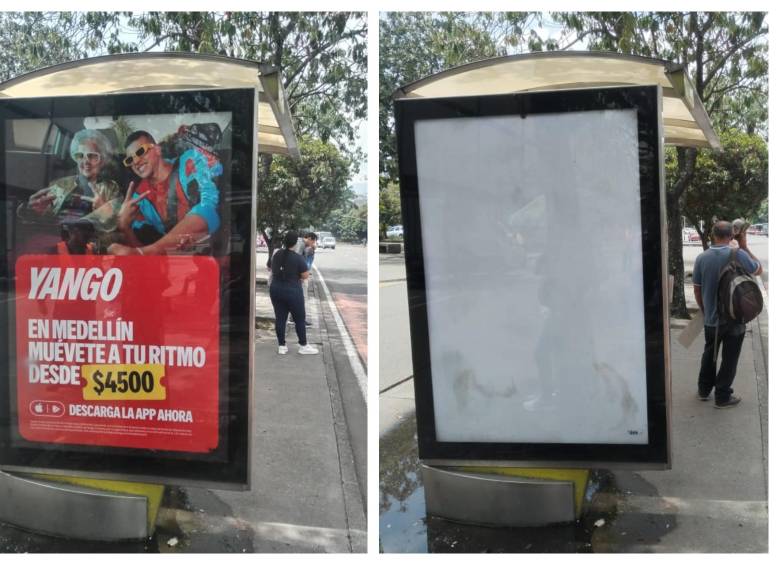 Así quedaron los paraderos después de la intervención de retiro de la publicidad. FOTO: Cortesía Denuncias Antioquia