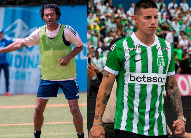Los futbolistas Juan Guillermo Cuadrado y James Rodríguez hacen parte de los hombres que más partidos han jugado con la Selección Colombia. Foto: tomada del x de @Millonarios y Camilo Suárez