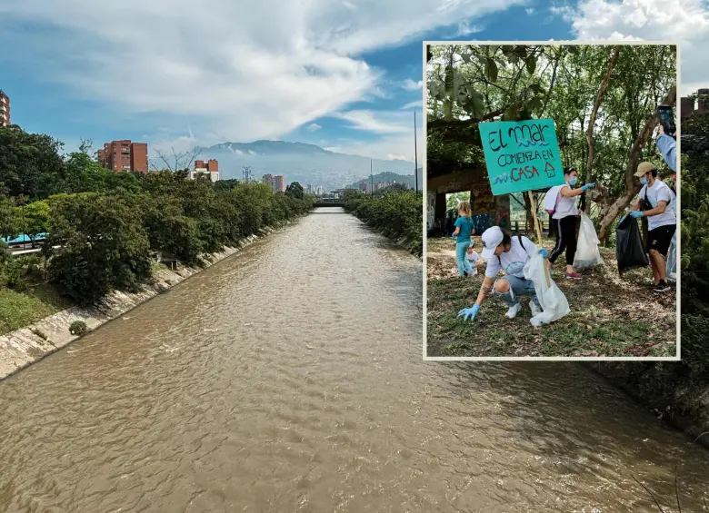 Jornada de limpieza de las riberas del río Medellín. FOTO: Cortesía