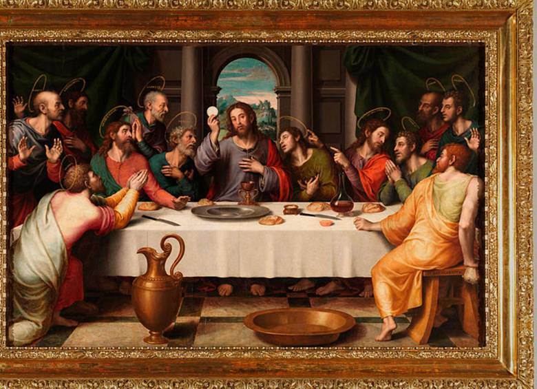 Última cena, obra de Juan de Juanes. Siglo XV. En ella aparece el cáliz de Valencia. Colección de Museo del Prado.