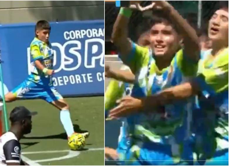 El joven jugador del club Deportivo Caucanos Popayán, Samuel Camilo Raigosa, anotó de esta manera. FOTO: CAPTURA VIDEO TELEMEDELLÍN