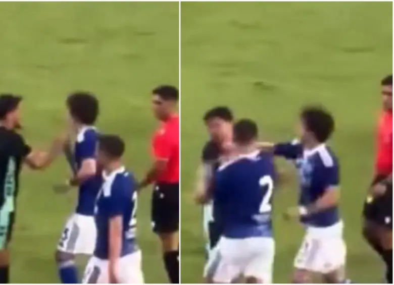 Momento en que Fornals, del Betis, y Perrone, del Calcio Como, se fueron a los golpes. FOTO: Captura video redes sociales