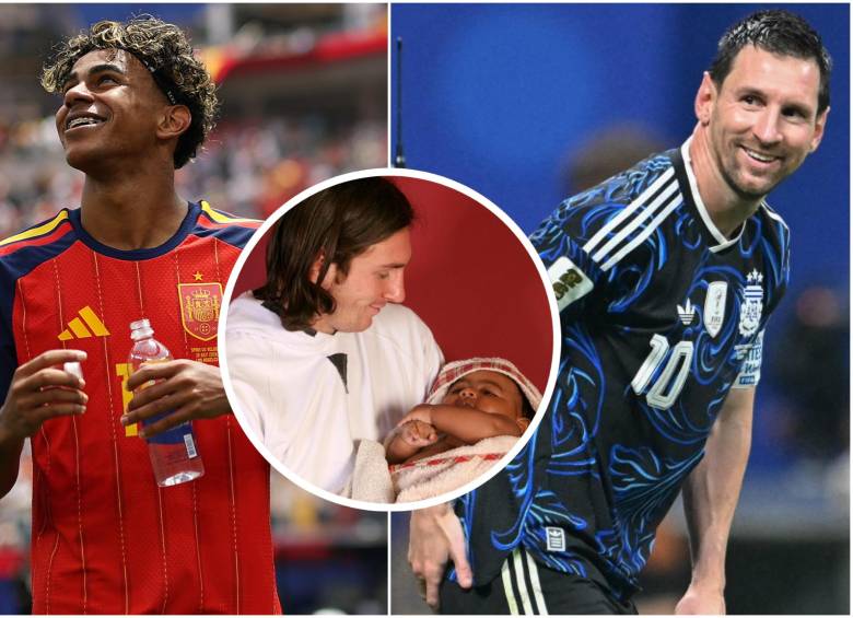 En diciembre de 2007, en un modesto vestuario del Camp Nou, un tímido Lionel Messi de veinte años sostenía a un bebé de cinco meses en una bañera de plástico. Aquel niño no era otro que Lamine Yamal. Ahora lo enfrentará en la final del Mundial 2026. FOTO: AFP, Getty y cortesía Joan Monfort