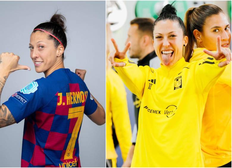 Jenni Hermoso en el Barcelona y ahora en el club Tigres de México. FOTO: Getty y tomada de redes sociales