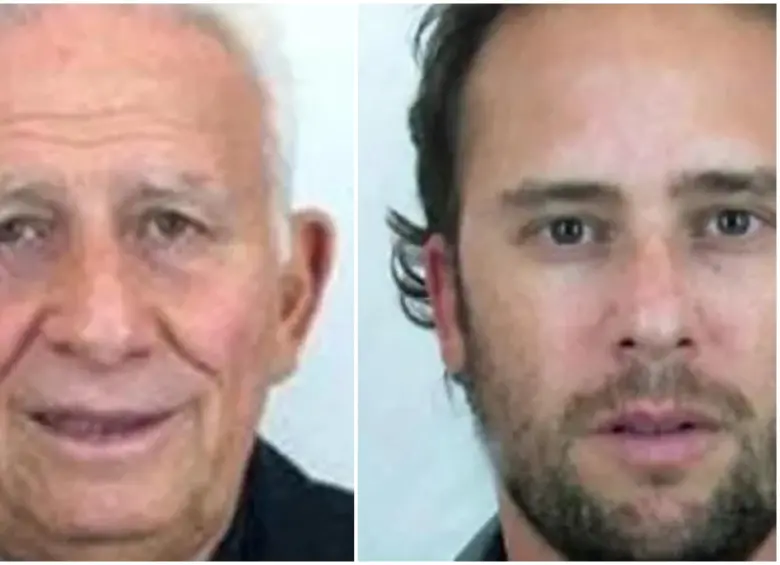Hugo Jinkis (izq.) y su hijo Mariano (der.), luego de salir esposados del proceso en el que aceptaron la culpabilidad por corrupción en el Fifa Gate. FOTO: AFP