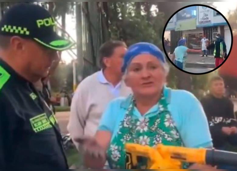 Dona Yaneth recibió el apoyo de la Policía, el alcalde Carlos Fernando Galán y el ministro de Defensa, general retirado Pedro Sánchez. Fotos: Capturas de videos