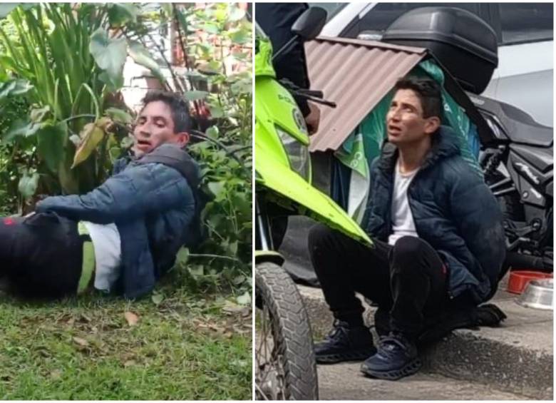 Antes de ser capturado por la policía, la comunidad lo detuvo y golpeó, tras evidenciar el robo en la ciudad de Bogotá. FOTO: Captura video de redes sociales @ColombiaOscura