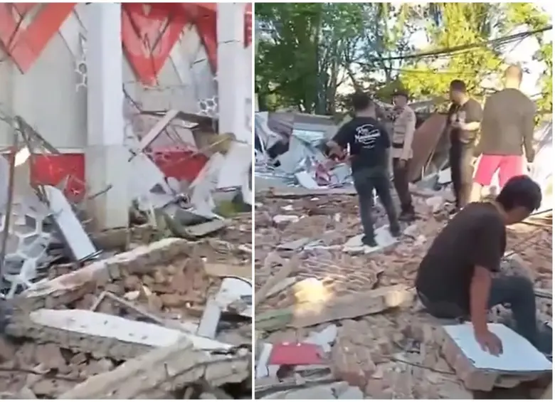 Los destrozos del fuerte terremoto de 7.4 en Indonesia. FOTO: Captura de video @eSPAINews_
