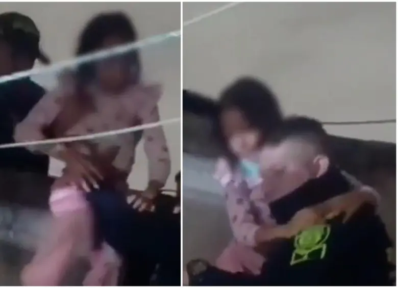 Imágenes del rescate de la niña en la vivienda en la capital del país. FOTO: Captura de video de redes sociales de la Policía Metropolitana de Bogotá
