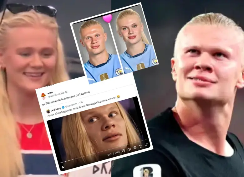 La hermana de Erling Haaland se volvió viral por su increíble parecido con el delantero previo a el partido de Brasil vs. Noruega. Foto: AFP / redes sociales