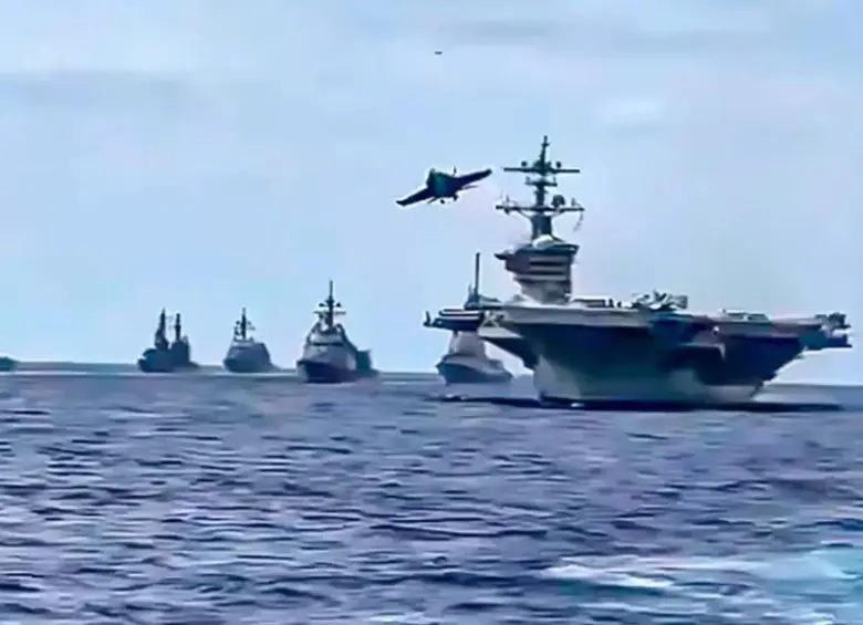 Imagen del poderoso despliegue militar de Estados Unidos cerca a Venezuela. FOTO: Captura de video