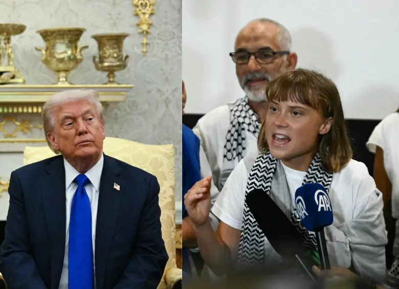 Trump llamó “alborotadora” a Greta Thunberg por unirse a la flotilla hacia Gaza; ella le respondió con gracia. FOTO: AFP 