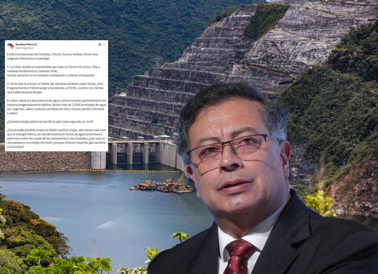 El presidente Petro pidió a las superintendencias investigar a los embalses y los acuso de delitos ambientales. Fotos: Manuel Saldarriaga Quintero, Colprensa y captura de X