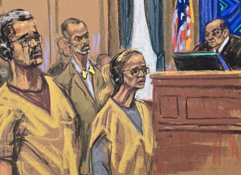Así fueron retratados Nicolás Maduro y su esposa, Cilia Flores, en la audiencia en Nueva York por cargos de presunta conspiración para tortura. Foto: ilustración de Jane Rosenberg tomada de X @NotiExpressColo