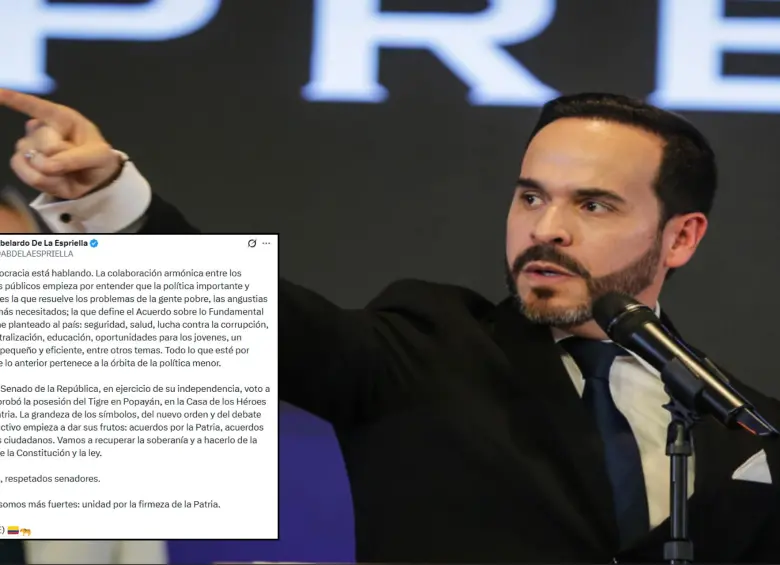 El presidente electo, quien ha insistido en realizar su posesión por fuera de la capital del país, celebró la primera decisión del Senado. Foto: Colprensa/Redes sociales @ABDELAESPRIELLA