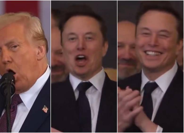 Secuencia de cuando Donald Trump dijo que iba a plantar una bandera de Estados Unidos en Marte y Elon Musk celebró sus palabras. FOTO: Captura de video redes sociales