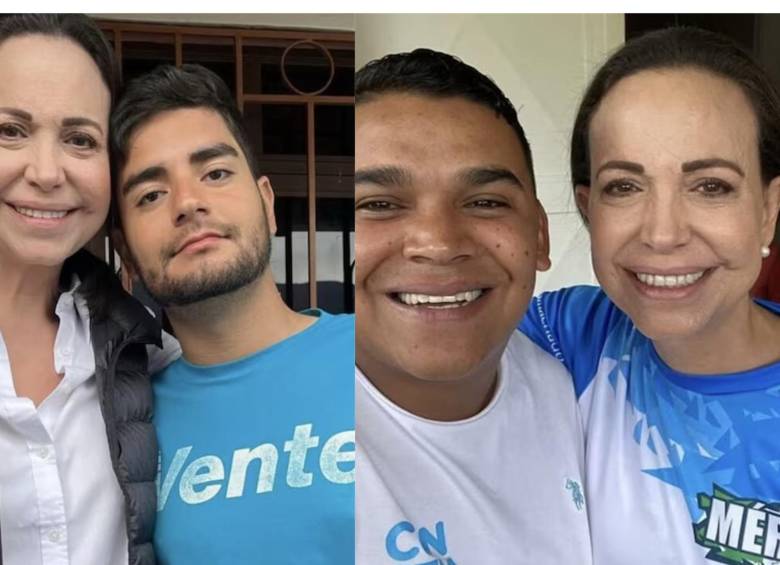 A la izquierda, Maria Corina Machado con Jesús Castillo. A la derecha, Machado con Yones Molina. Foto: Redes Sociales.