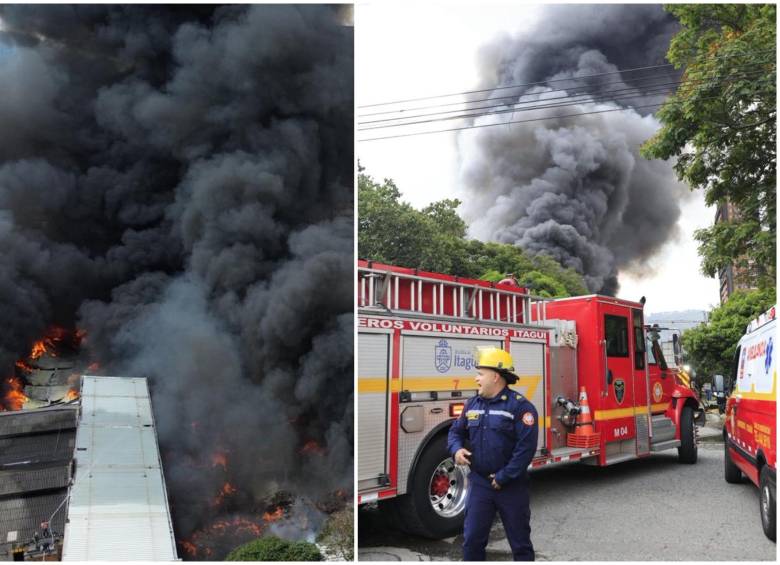 La conflagración se desató en una zona de bodegas en la antigua fábrica de Coltejer en Itagüí en la que funciona una empresa de bicicletas. FOTO: Manuel Saldarriaga