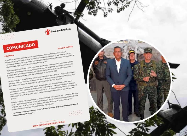 El bombardeo en Guaviare dejó 10 muertos, incluidos tres menores de edad; MinDefensa defendió el operativo y Save the Children reclamó mayor protección para la niñez reclutada. Foto: Save the Children / Min Defensa / Colprensa