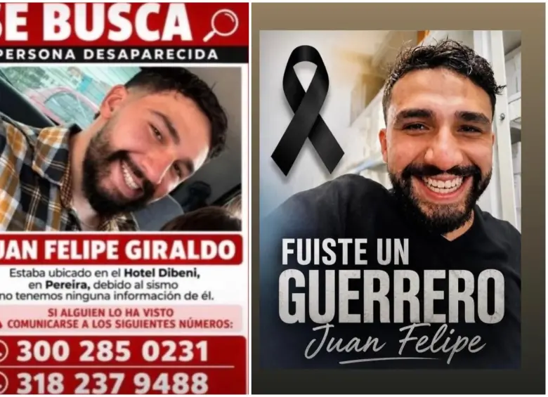 Las imágenes con las que buscaban y despidieron a Juan Felipe tras la confirmación de su muerte. FOTO: Cortesía de redes sociales 