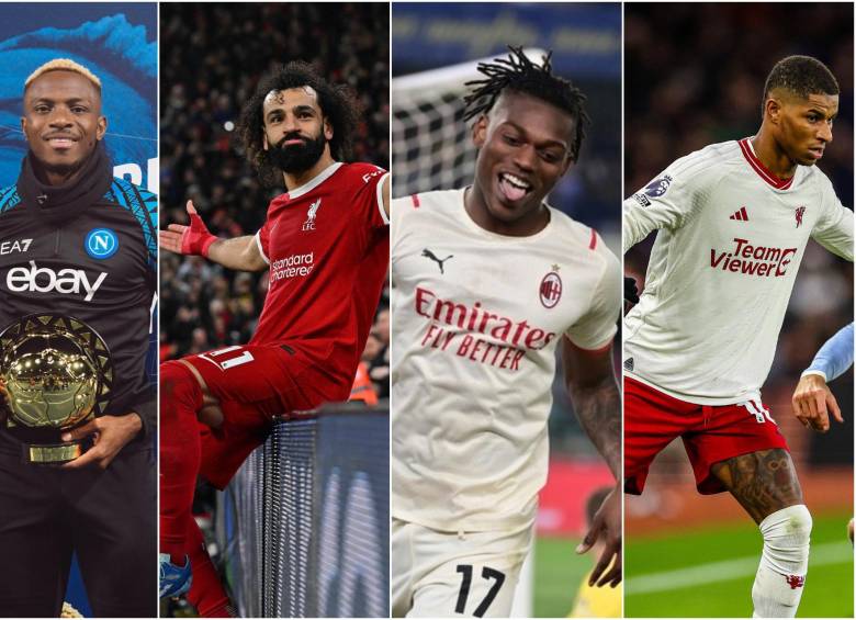 Victor Osimhen del Napoli, Mohamed Salah del Liverpool, Rafael Leao del A.C. Milán o Marcus Rashford, del Manchester United. FOTO: TWITTER NAPOLI, SALAH, MANCHESTER UNITED Y AFP