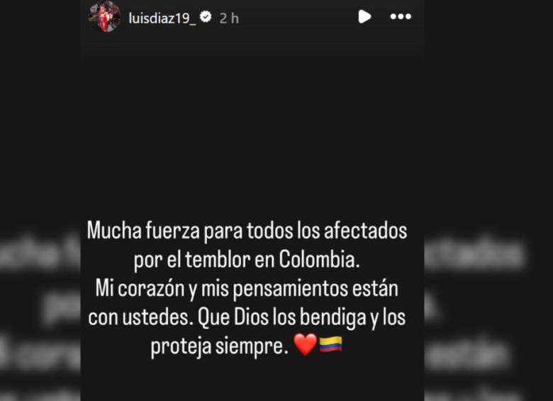 Luis Díaz mandó sentido mensaje en su cuenta de Instagram. Foto: Captura redes sociales