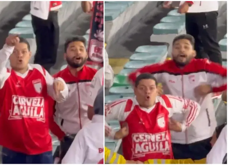 Un video difundido por medios partidarios de Corinthians ha puesto en evidencia actos de racismo protagonizados por seguidores de Independiente Santa Fe ubicados en la tribuna oriental de El Campín. FOTO: Captura de video de redes sociales @Casalcoringao