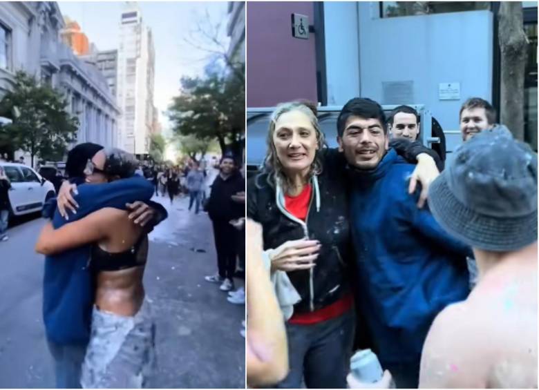 El cuidador de autos, Adrián, junto con Ornella, familiares y todos los otros graduados que también lo aprecian. FOTO: CAPTURA VIDEO REDES SOCIALES