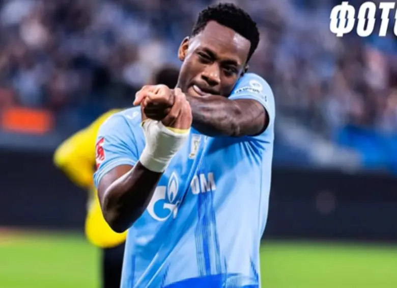 Jhon Jader Durán celebrando uno de sus goles con el Zenit. FOTO: Tomada de redes sociales @zenit_spb