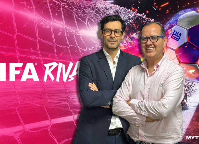 Jairo Nieto (izq.) y Alejandro González (der.), cofundadores de Bacon Games, lideraron desde Colombia el desarrollo de FIFA Rivals, el nuevo videojuego oficial de la FIFA para móviles. FOTO: Cortesía