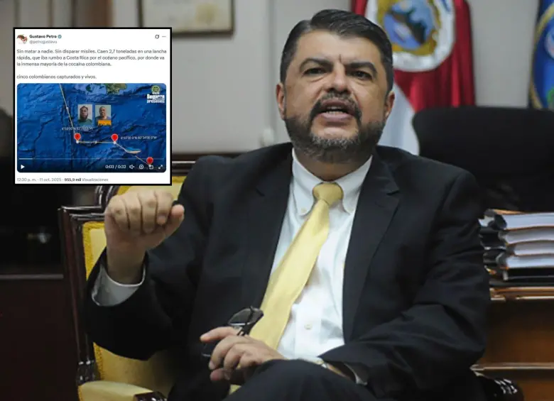 El ministro de Seguridad Pública, Mario Zamora, desmintió la publicación de Gustavo Petro sobre la incautación de un cargamento de cocaína que al parecer iba “rumbo a Costa Rica”. Fotos: Ministerio de Seguridad Pública y captura de X