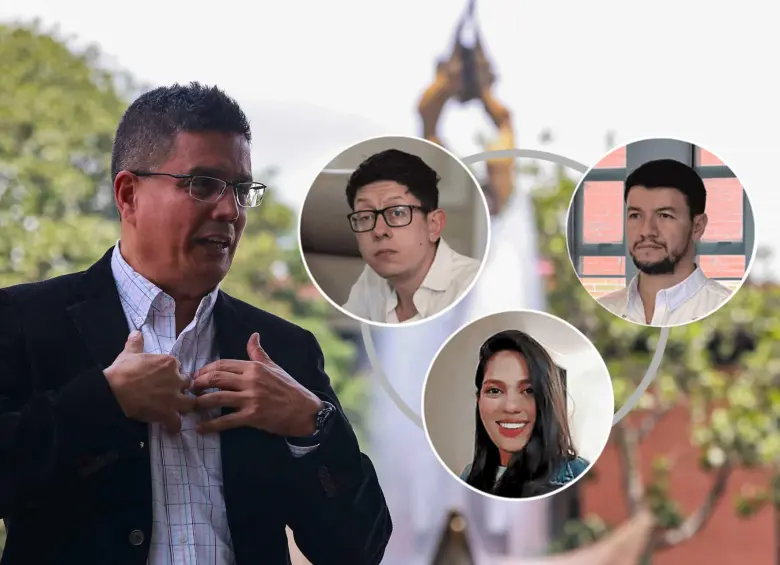 A la izquierda el rector de la Universidad de Antioquia, John Jairo Arboleda, y a el ministro de educación, Daniel Rojas y sus representantes, Daniel Torres y Angielly Paola Martínez. FOTOS: EL COLOMBIANO Y REDES SOCIALES