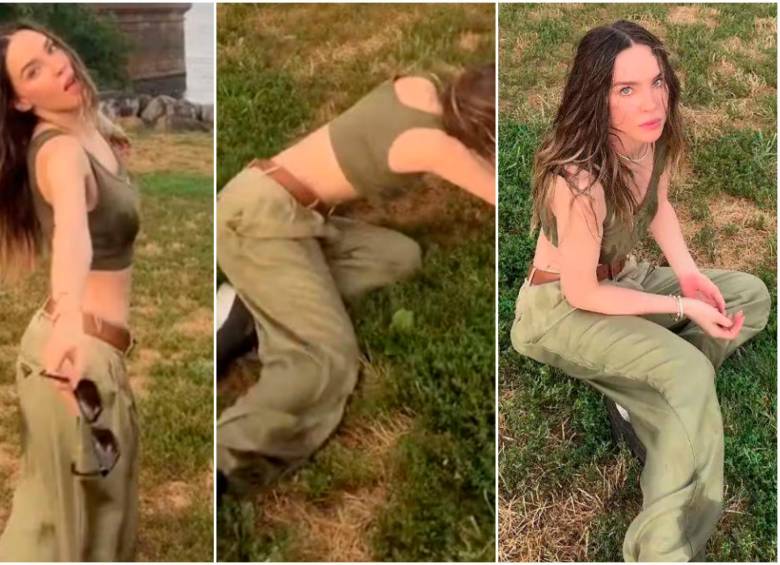 Belinda estaba cantando cuando corría y de repente... se fue al suelo. FOTO: Captura de video @belindatok