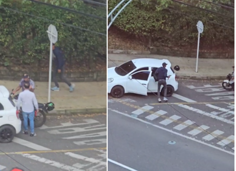 Una motocicleta chocó a la víctima para hacerla bajar del vehículo y llevar a cabo el robo. FOTO: CAPTURA DE PANTALLA