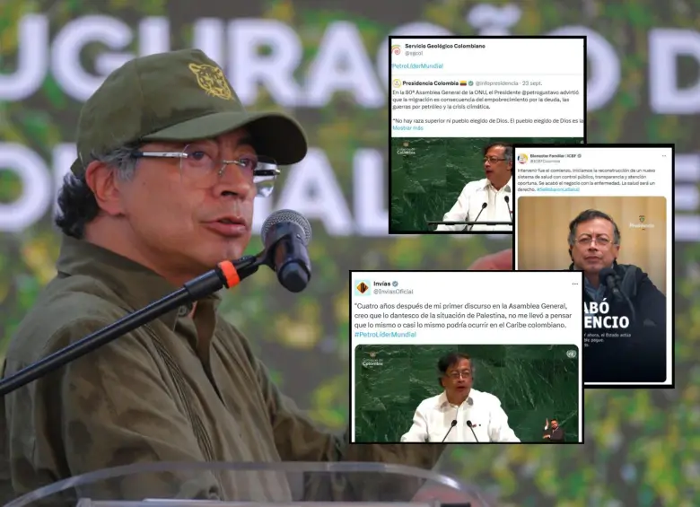 El presidente Gustavo Petro ha usado las cuentas oficiales de varias entidades estatales para la difusión de sus alocuciones y el posicionamiento de su imagen. FOTOS: Colprensa y captura cuentas de X de ICBF, SGC e Invías