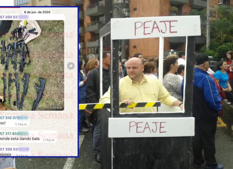Adelante, uno de los chats del exconcejal Miguel Andrés Quintero. Atrás, una de sus manifestaciones en Medellín. Foto: ARCHIVO EL COLOMBIANO e imagen tomada de redes.