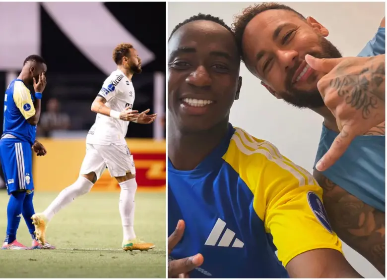 Edwin “Shirra” Mosquera junto a Neymar antes y después del partido. FOTO: Tomada de redes sociales @shirrasco70