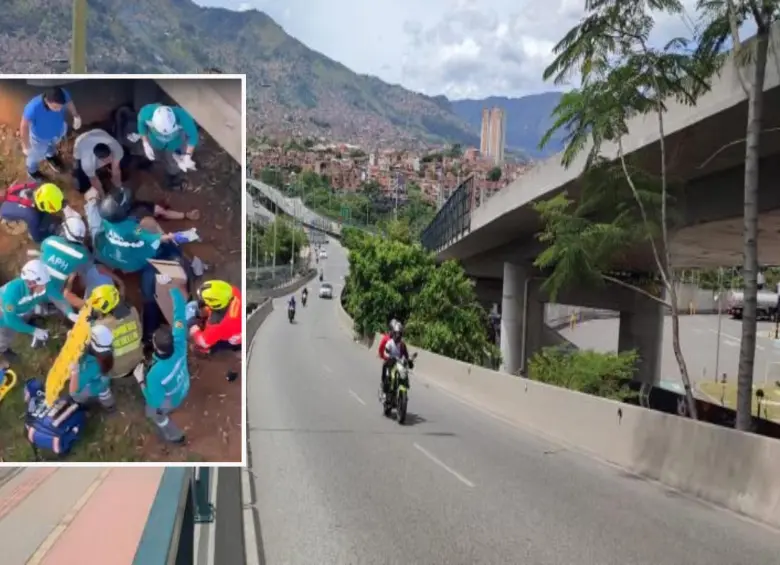 Adelante, la escena del accidente. Atrás, el Puente de la Madre Laura. FOTOS: Andrés García Hernández y cortesía Denuncias Antioquia