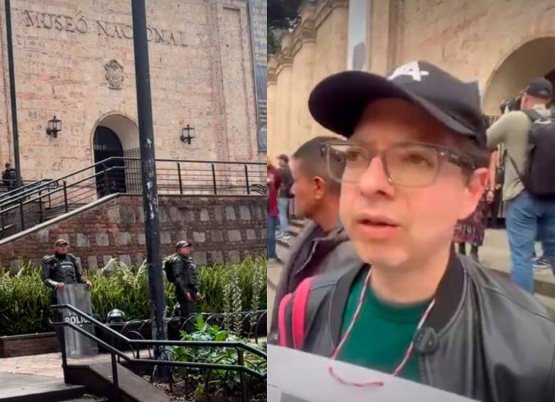 Juan David Correa, exviceministro de Cultura, participó en el plantón frente al Museo Nacional de Bogotá para exigir que regresen las piezas retiradas de tres salas de exposición, relacionadas con la memoria histórica, los movimientos LGBTI y feministas y el Acuerdo de Paz. FOTO CAPTURAS DE PANTALLA