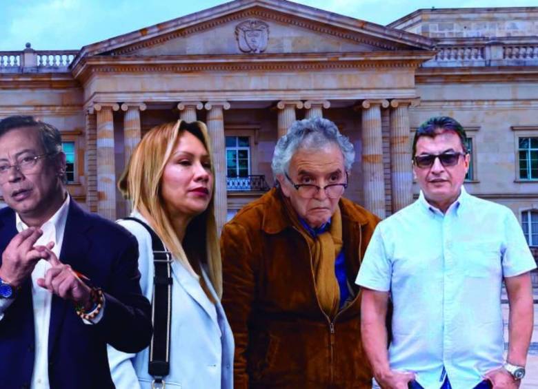 De izquierda a derecha: el expresidente Gustavo Petro, la exconsejera para las regiones Sandra Ortiz, el exdirector de la DNI Jorge Lemus y el esmeraldero asesinado “Pedro Pechuga”, que se habría reunido con Petro más de una vez. FOTO: Colprensa y El Colombiano 