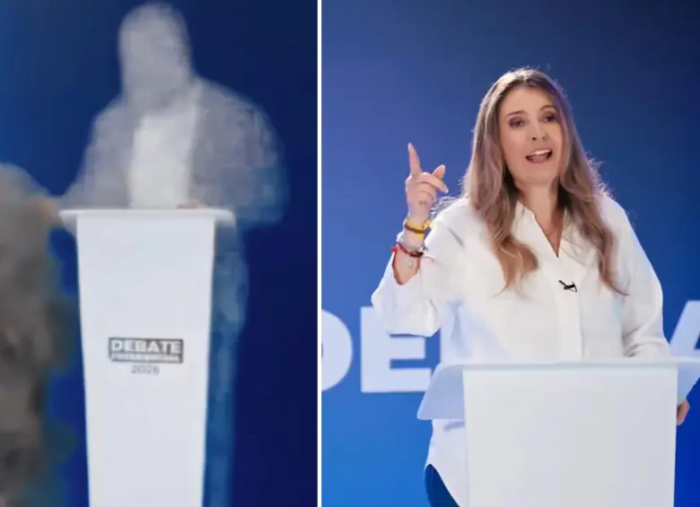 En el video de Valencia, una figura digital de Cepeda opta por desaparecer antes que debatir. FOTO: CAPTURAS DE VIDEO.