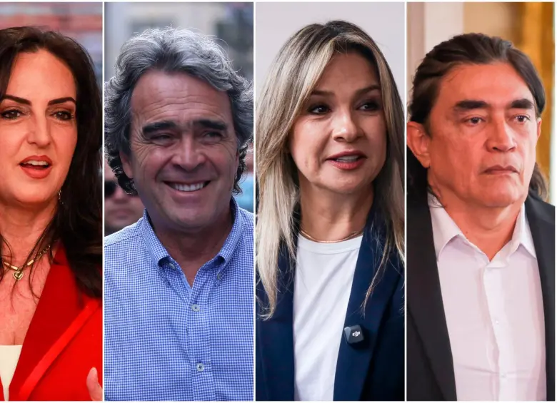 Los precandidatos presidenciales María Fernanda Cabal, Sergio Fajardo, Vicky Dávila y Gustavo Bolívar. FOTOS: Colprensa
