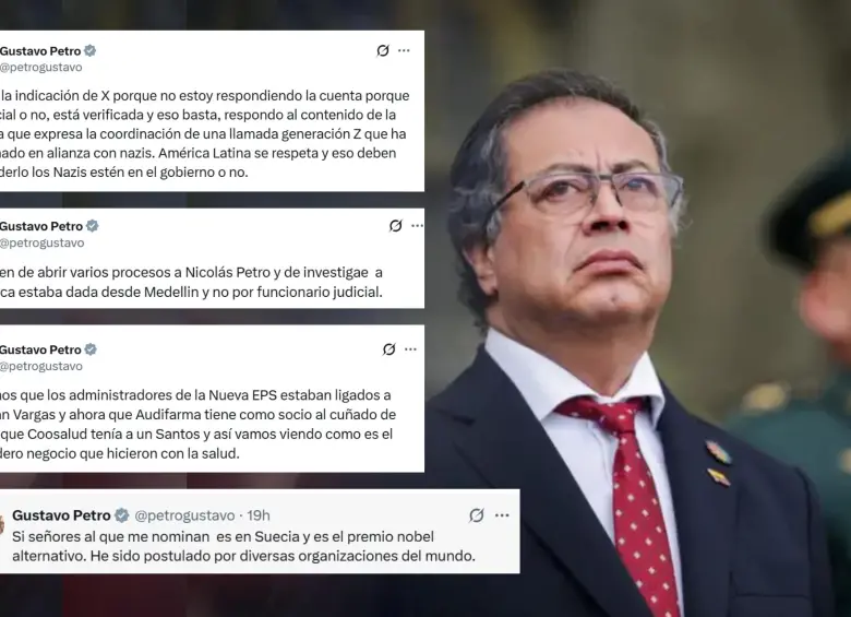 En un día, el presidente Petro publicó más de una decena de trinos hablando de diferentes temas. Varios eran fake news. FOTO: COLPRENSA Y CAPTURAS DE PANTALLA.