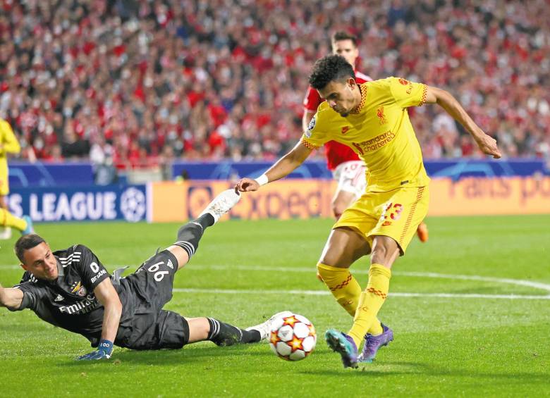 Luis Díaz, protagonista en el triunfo de Liverpool (1-3) sobre Benfica, en Liga de Campeones. Ha disputado 13 partidos con el equipo inglés, con el que suma 790 minutos. FOTO GETTY