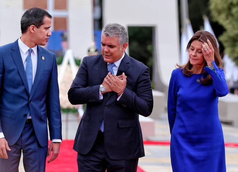 El opositor venezolano Juan Guaidó junto al presidente Iván Duque y la vicepresidenta Marta Lucía Ramírez. FOTO: Colprensa