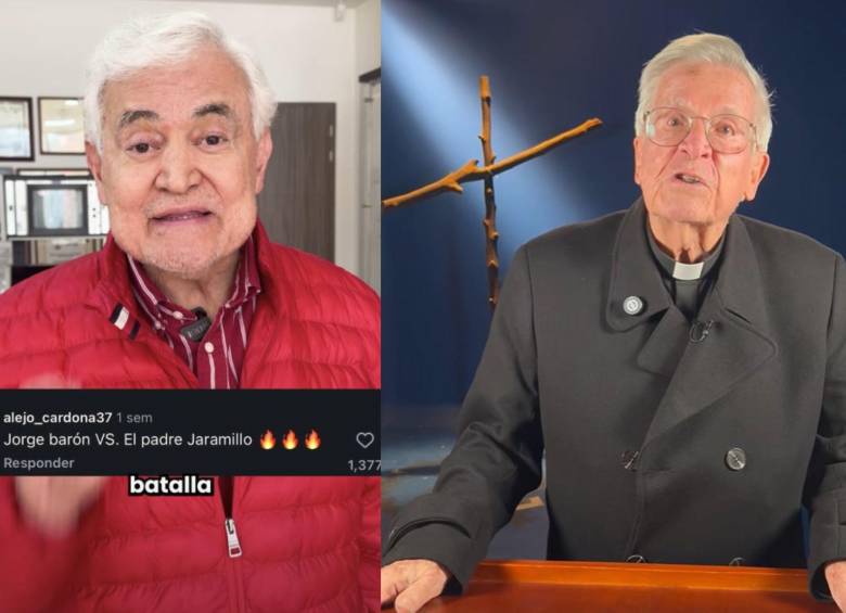 Internautas sugirieron un reto de aura entre Jorge Barón y el padre Diego Jaramillo, algo que sirvió de motivación para el presentador y tuvo una respuesta del religioso. Fotos: captura de videos redes sociales
