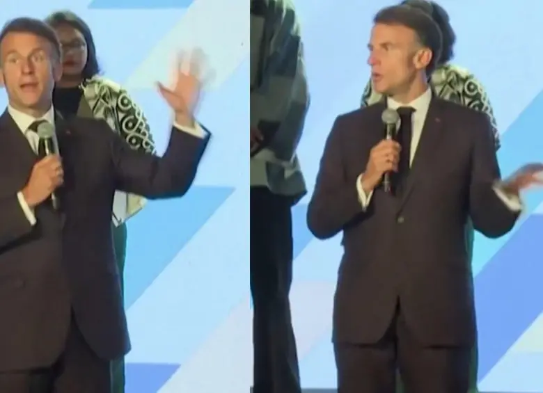 Emmanuel Macron interrumpió a los ponentes para pedirle al público respeto. Foto: Captura de videos redes sociales 