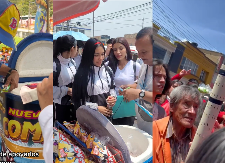 Estudiantes de diferentes colegios en el país comprándole la mercancía a vendedores informales. Fotos: captura de videos.
