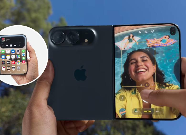 El iPhone Duo incorpora una pantalla OLED flexible de 7,6 pulgadas, chip A20 Pro, hasta 2 TB de almacenamiento y cámaras Fusion de 48 megapíxeles. Foto: Captura de video Apple Colombia